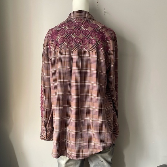 Johnny Was Workshop Button Up Plaid Embroidered Shirt - Picture 3 of 11